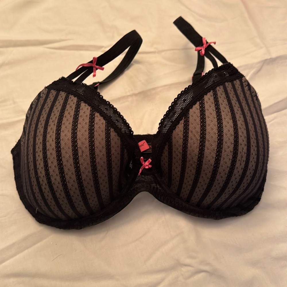 Betsey Johnson Black and Pink Striped Push-Up Bra